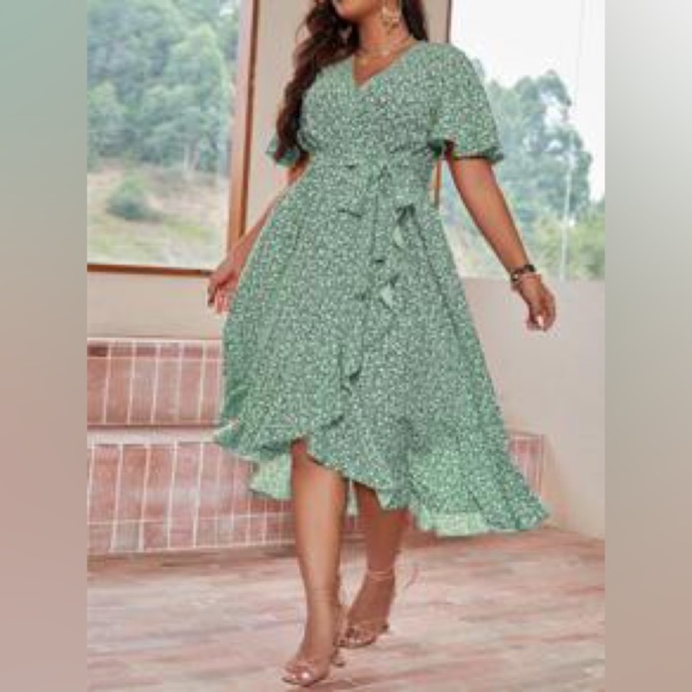 Floral wrap dress, Mint green 3xl